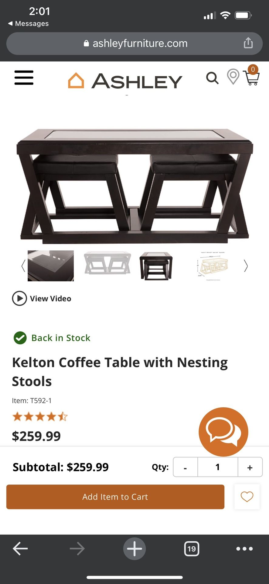 Kelton Coffee Table With Nesting Stools