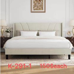 （K-291-1）King Size Bed Frame, King Bed Frame with Headboard, Velvet Upholstered Wing Side Headboard（150$each）