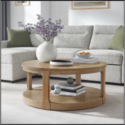 40inch Large Curved 2 Tier Round Circle Wooden Coffee Table