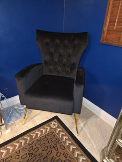 Black Velvet High Back Chair & Ottoman 