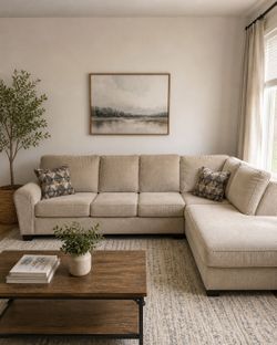 Clean Beige Sectional Couch with Chaise – Deep Cleaned