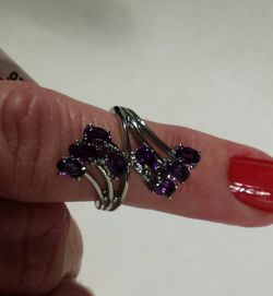 Amethyst Bypass Ring in Stainless Steel (Size 5)