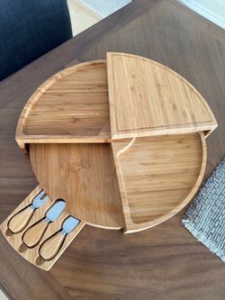 Bamboo Charcuterie Board Set with Sliding Trays & Cheese Knives