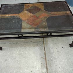 $160 Stone Set - Two Pieces Black Metal Table, Stone Surface Dinning room Set