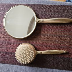 Vintage Bruss And Mirror Set