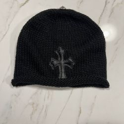 Chrome Hearts Knit Beanie With Leather Cross Patch