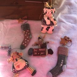 Bundle of Vintage Hand Made Wood Ornaments 