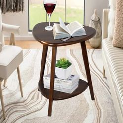 Wood Side Table, Small End Table with Storage Shelf, Small Coffee Table for Living Room