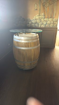 Wine Barrel Glass Top And Wheels 