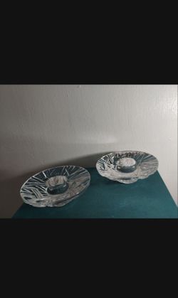 ORREFORS SWEDEN CRYSTAL VOTIVE - HOLDER SET OF 2 - C7