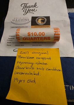 2007-D Wyoming State Quarters 25C $10 Bank-Wrapped Roll UNC Business Strike
