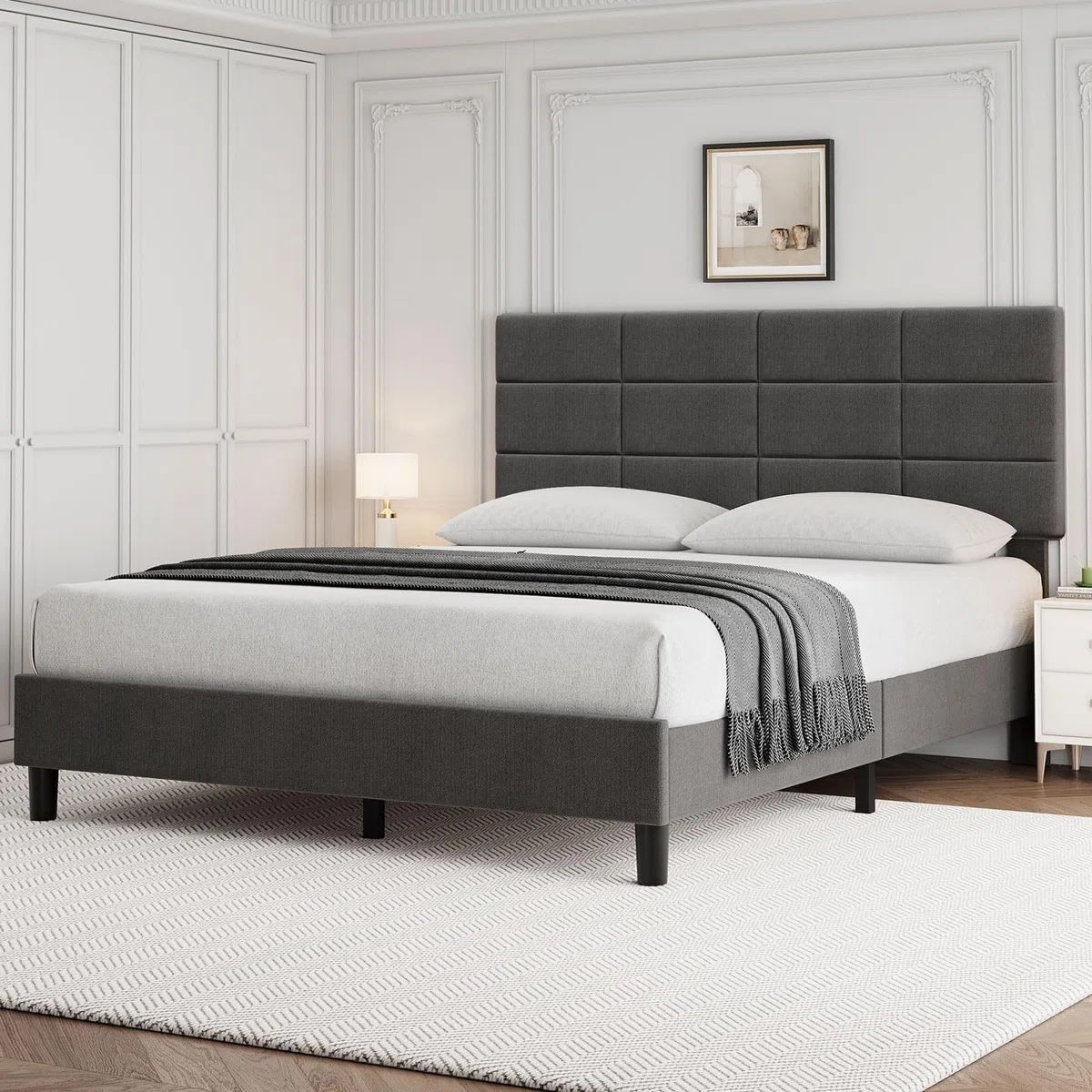 Gray Full Upholstered Bed Frame