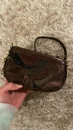 Coach Brown Leather Monogram Patchwork Pochette for Sale in New