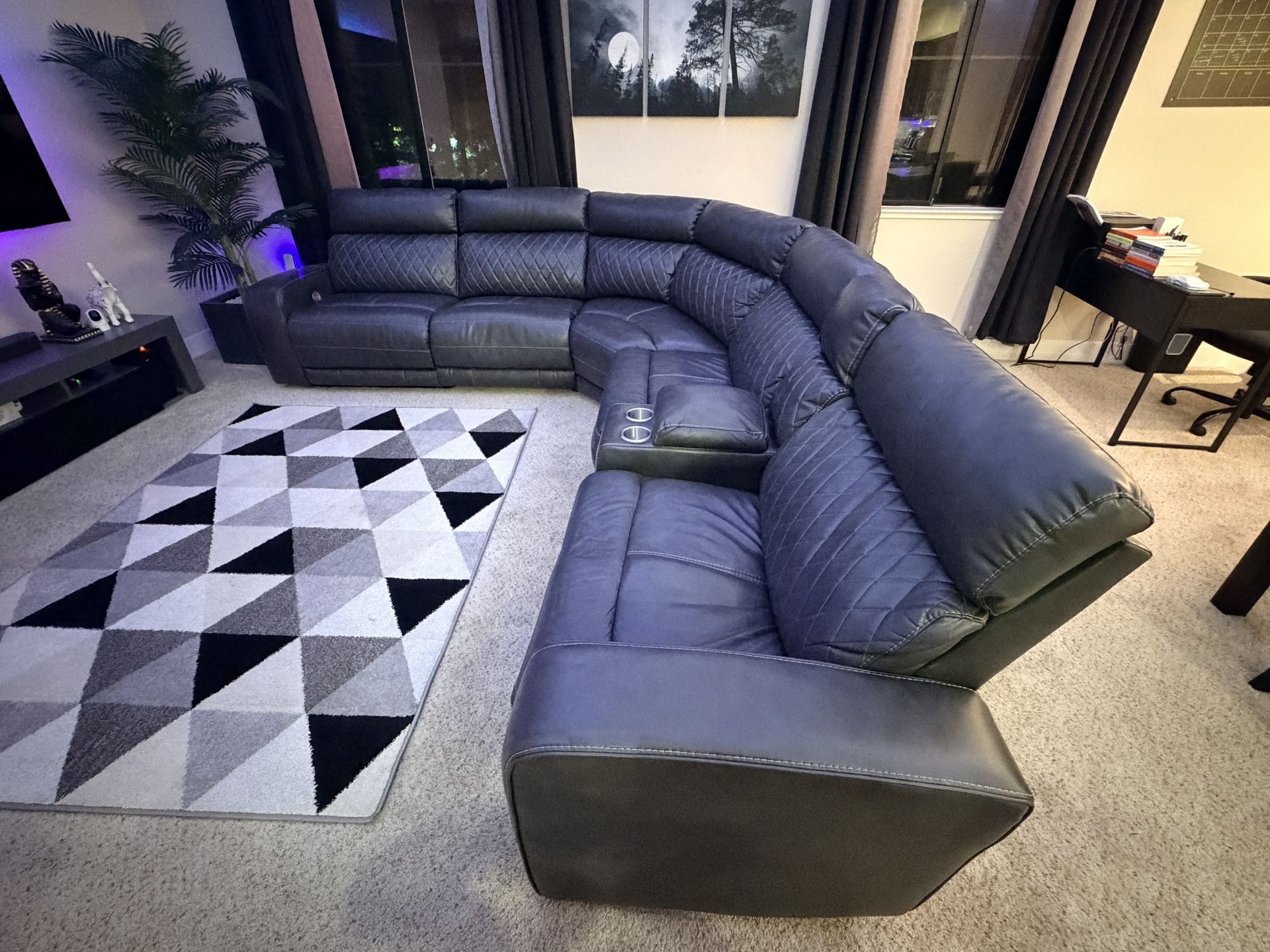 Dark Gray Leather Reclining Sectional