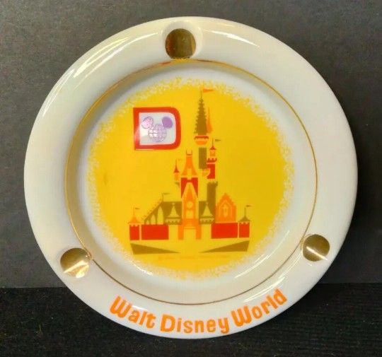 Vintage 1970s Walt Disney World Ashtray Mouse Ears Logo Red Yellow Orange Japan