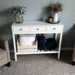Modern White Console Table / Entryway Table with Storage Shelf