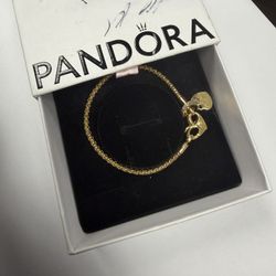 Authentic Gold Plated Pandora Bracelet With Charm