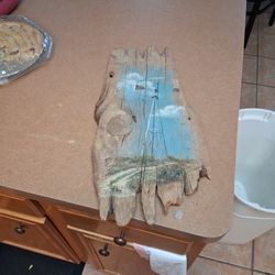 S. Thomson Antique Windmill Painting On Tree Plank