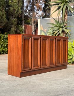 MCM Brutalist Walnut Credenza / TV Stand Vintage Refinished Sideboard