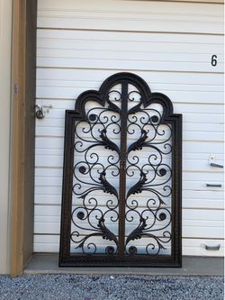 Large Arched Iron Metal French Vertical Scroll Wall Art Hanging