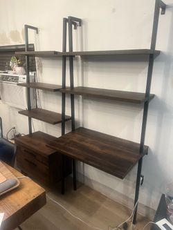 Industrial wall mount ladder table/desk with drawers