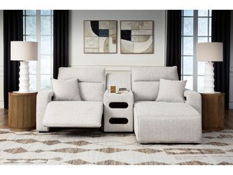 Modmax II Stone 3-Piece Power Reclining Sectional w/ Chaise and Audio Console