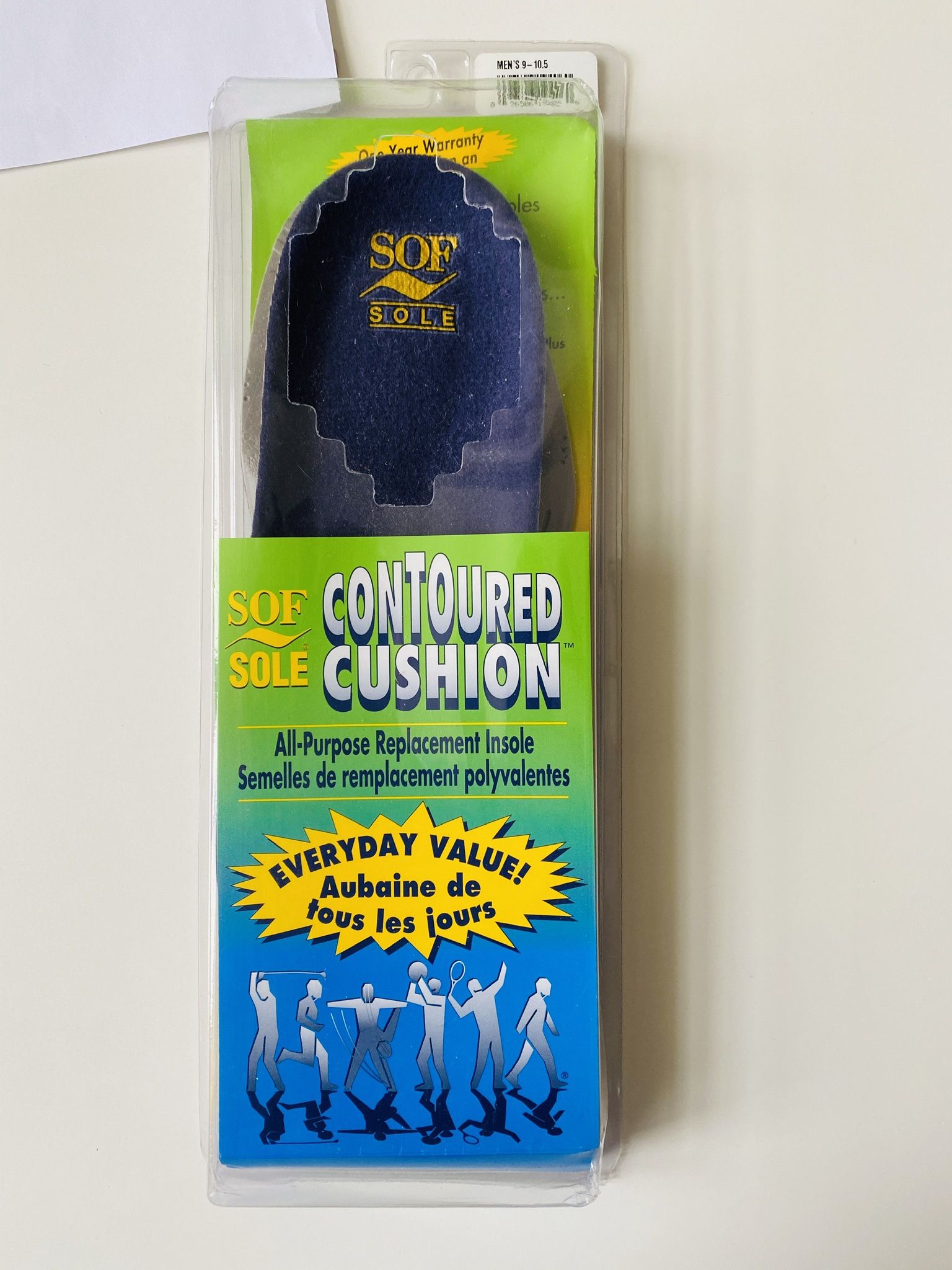 Sof Sole Contoured Cushion. 2 All-Purpose Replacement Insoles. Men’s 9-10.5. Brand new. Still sealed in original packaging. Manufactured using the IMP