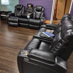 New Voice Activated Genuine Leather Sofa And Loveseat With Power Recliner Power Headrest Massage Heated Seats Wireless Charging And More