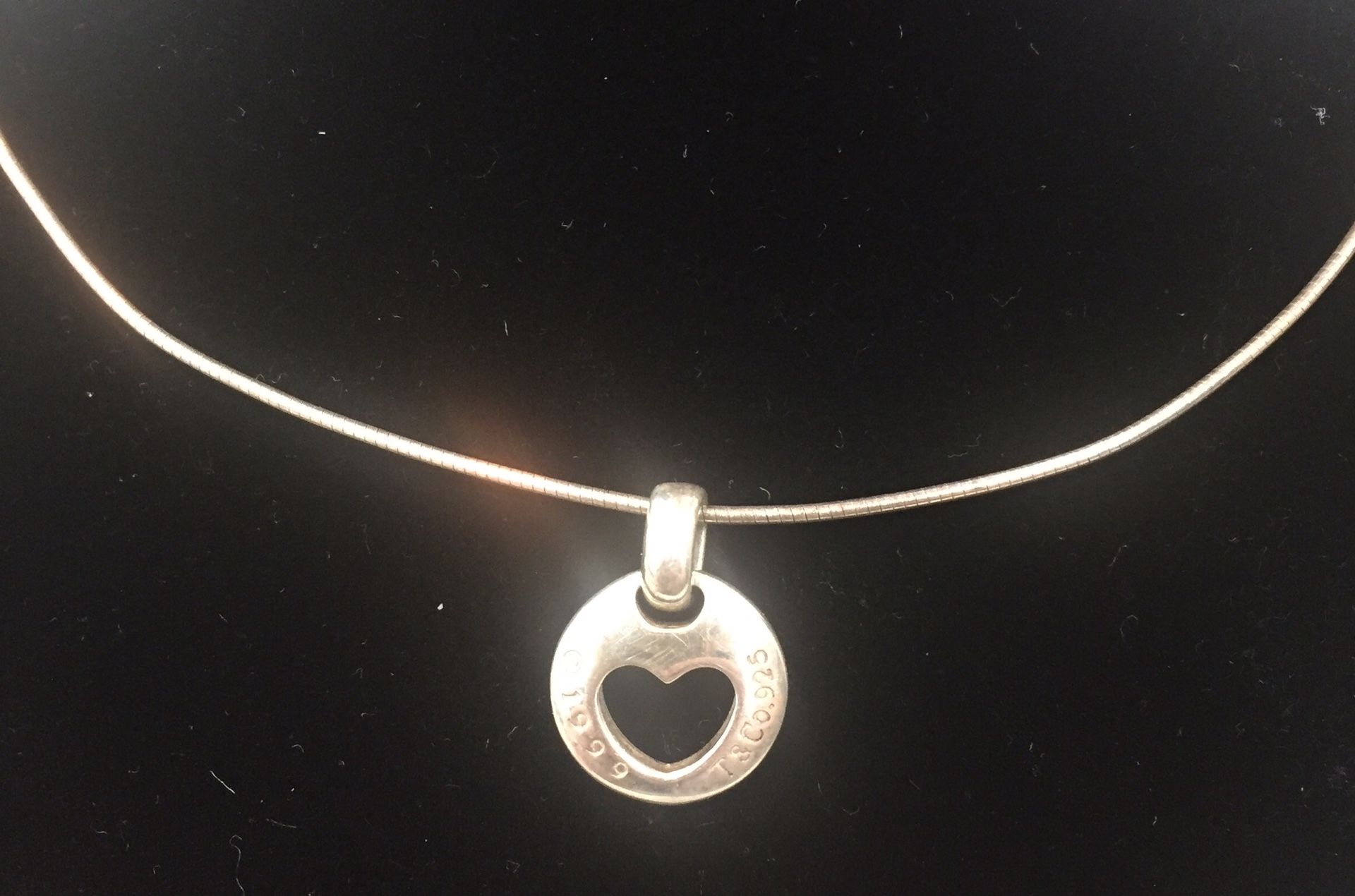 Tiffany & Co. Circle Heart Cut Out Pendant with Cable Chain. Sterling silver