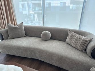 Modern Curved Sofa  and accent chair together/ Cloud Couch in Taupe Velvet Textured Fabric (Includes Pillows and accent chair sofa