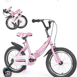 Marknig Bicicleta Plegable para Niños de 14", 16" y 18" con Ruedas de Entrenamiento Extraíbles, Bicicleta para Niños y Niñas de 3 a 9 Años, Bicicleta 