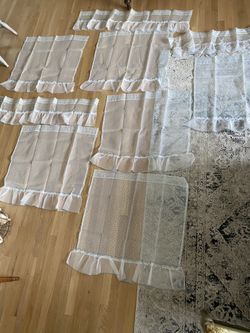 Vintage Sheer Floral with Ruffles 2 curtain panels and a valance 