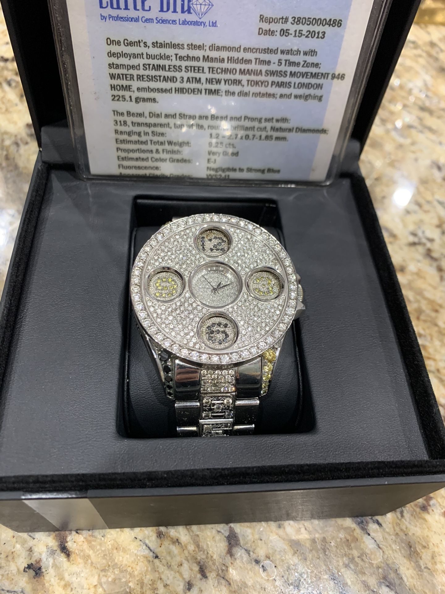 Techno Mania diamond watch with certification and receipt