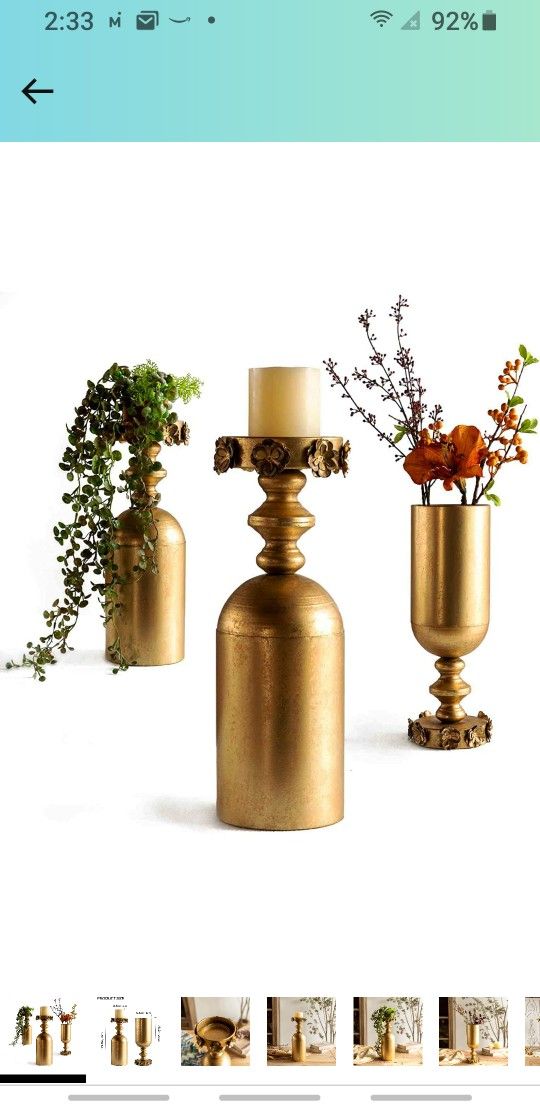 Gold Metal Vintage Candle Holder -Vases Holder for Wedding Centerpieces-Table Candle Holder of Rustic Farmhouse Decor Style-for Living Room, Bathroom,