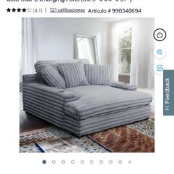 Cheers Oversized Cozy Chaise Lounger with Dual Cup Holders & USB/USB-C Charging Ports