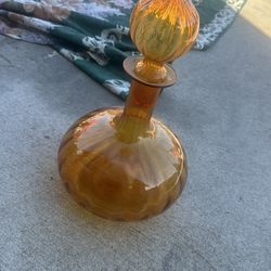 Vintage Decanter Waterfall Amber Glass Genie Bottle