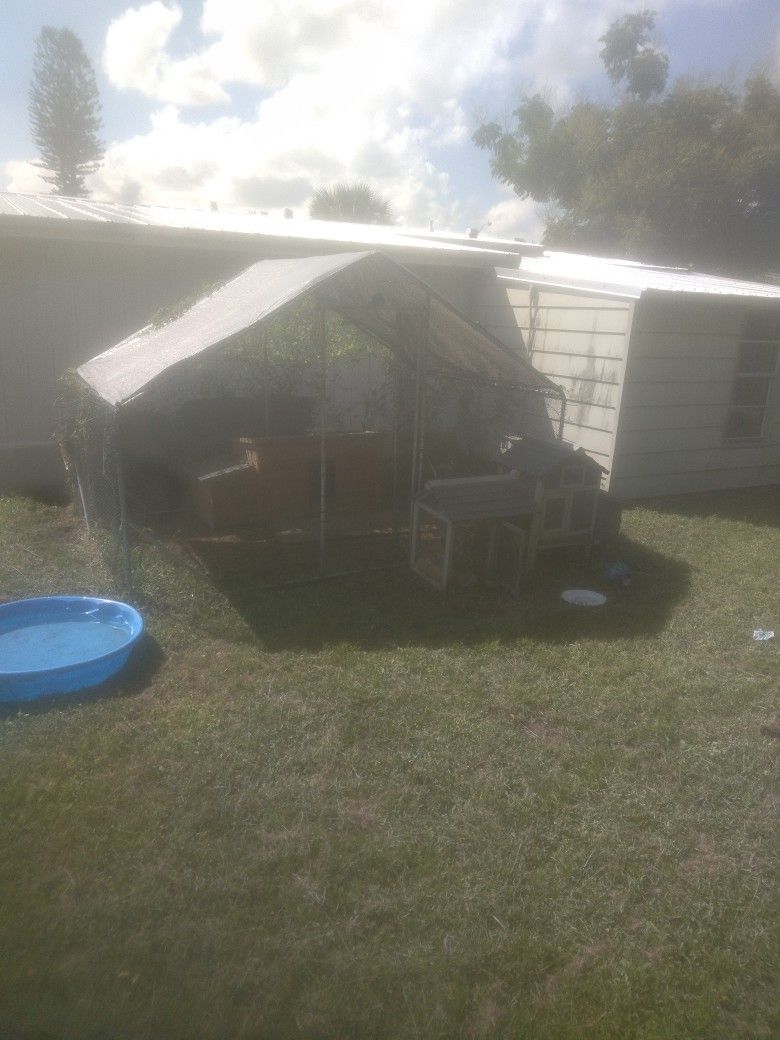 Shaded Animal Enclosure..Used For chicken..Comes With 2 Smaller Houses Available As Set Or Separately...