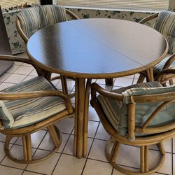 Quality Rattan Dining Set, 42” Table With Extender, Swivel Chairs With New Heavy Duty Bearings (Cost $100), Clean Light Cushions, New Around $2500