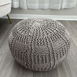 Grey Knit Ottoman Pouf