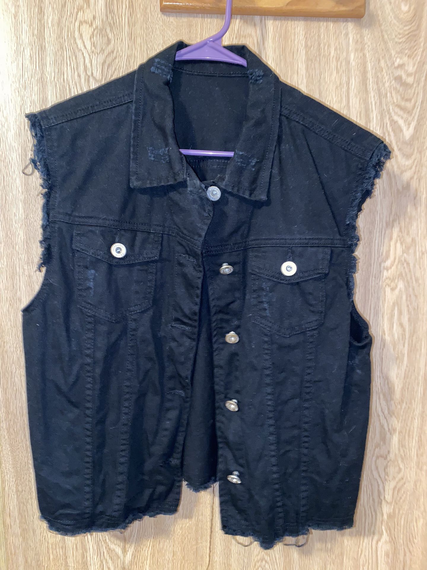 Distressed Black Jean Vest