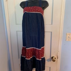 Vintage Prairie Boho Hippie Peasant Apron Overall Dress