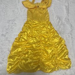 Bright yellow princess ball gown for kids. Soft shiny fabric with ruched skirt for a royal look. Comfortable straps and decorative gem accents. Perfec