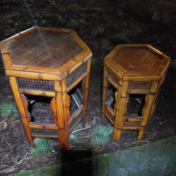Wicker/Wood End Tables  Matching Set