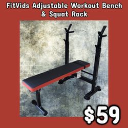 NEW FitVids Adjustable Workout Bench & Squat Rack: njft 