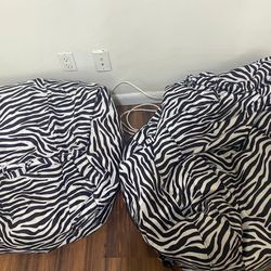 Two Extremely Cute Zebra Print Bean Bag Chairs 