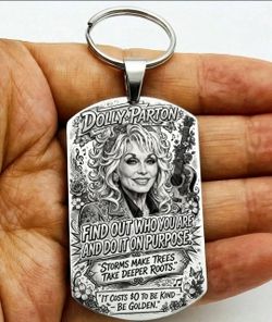 Dolly parton legend country singer art music song stainless steel keychain handmade quote cute rip