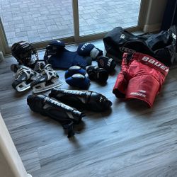 Hockey Gear Size 8 Skates Complete Set With Gear Bag 