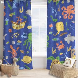 Ocean Fish Blackout Curtains Colorful Cartoon Sea Animal Cute Ocean Creature Art Print for Kids Bedr