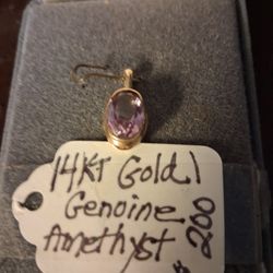14kt Yellow Gold Amethyst Pendant  New 