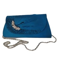 Party Satin clutch bag woman With Reinstones. Black, Silver, Dark Blue